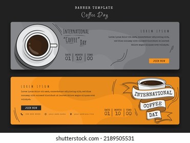 Banner template in landscape design with grey and yellow background for coffee day campaign design