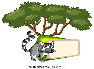 Banner template with lemur under the tree illustration