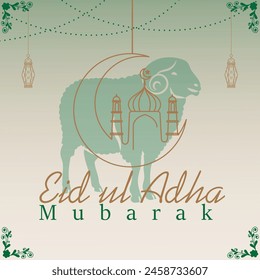 Banner template with line art drawing of goat for Eid al Adha design Eid Al Adha Line Art Vector Creative Lettering Calligraphic Vector Illustration Design for Eid Ul Adha Muslim Festival.