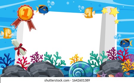 Banner template with many sea creatures in the ocean illustration
