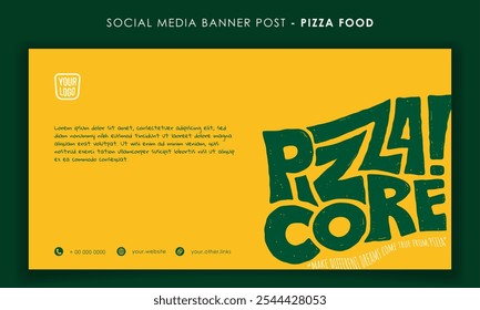 banner template in minimalist yellow background for pizza restaurant campaign. Street food background template