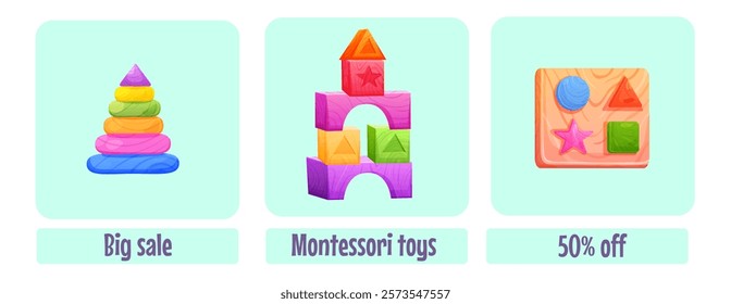 Banner template with Montessori toys sale