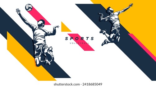Banner template for national sports background of volleyball matches. Design with the concept of celebrating National Sports Day.