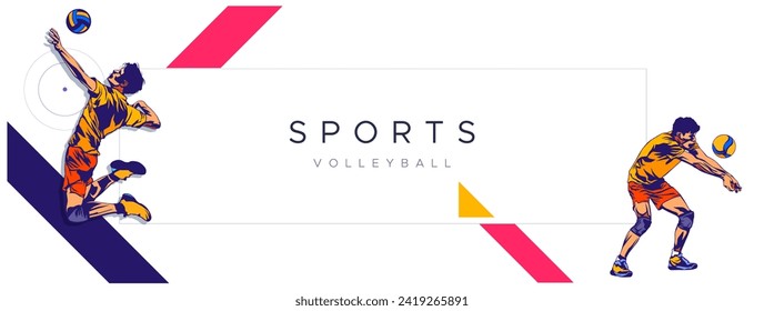 Banner template for national sports background of volleyball matches. Design with the concept of celebrating National Sports Day.