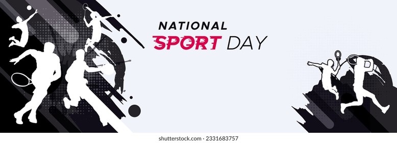 Banner template for national sports day football, basketball, tennis and volleyball background. world sports celebration