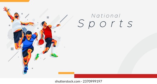 Banner template for national sports day runner, basketball, and volleyball background. world sports celebration