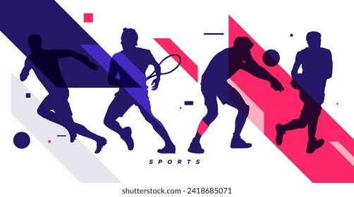 Banner template for national sports day football, basketball, tennis and volleyball background. world sports celebration