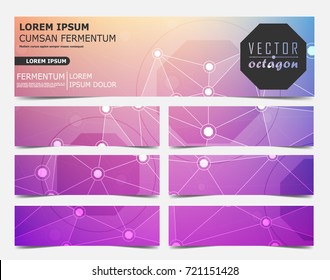 Banner Template  of Octagon Backgrounds from Geometric Shapes, Triangles of Points of Lines. Vector abstract illustration on theme Science, Medicine, Business, Biology and Technology.