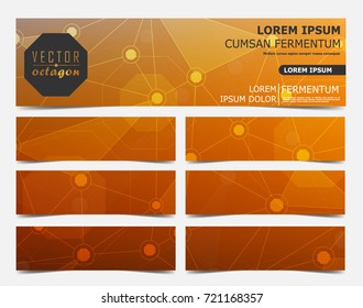Banner Template  of Octagon Backgrounds from Geometric Shapes, Triangles of Points of Lines. Vector abstract illustration on theme Science, Medicine, Business, Biology and Technology.