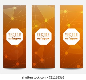 Banner Template  of Octagon Backgrounds from Geometric Shapes, Triangles of Points of Lines. Vector abstract illustration on theme Science, Medicine, Business, Biology and Technology.