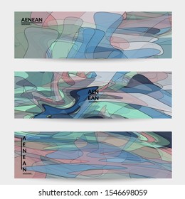 Banner template with pastel colored transparent overlapping shapes creating vector mixture of acrylic paint or watercolor effect. Marble texture flat colors simple organic shapes. Nature earth design.