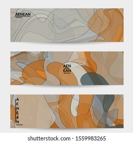Banner template with pastel colored transparent overlapping shapes creating vector mixture of acrylic paint or watercolor effect. Marble texture flat colors simple organic shapes. Nature earth design.