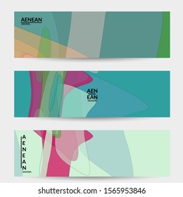 Banner template with pastel colored transparent overlapping shapes creating vector mixture of acrylic paint or watercolor effect. Marble texture flat colors simple organic shapes. Nature earth design.