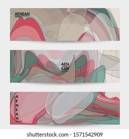 Banner template with pastel colored transparent overlapping shapes creating vector mixture of acrylic paint or watercolor effect. Marble texture flat colors simple organic shapes. Nature earth design.