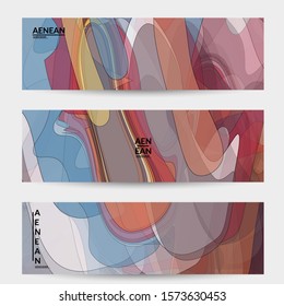 Banner template with pastel colored transparent overlapping shapes creating vector mixture of acrylic paint or watercolor effect. Marble texture flat colors simple organic shapes. Nature earth design.