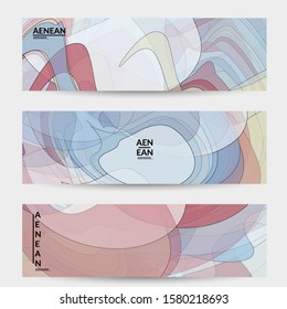 Banner template with pastel colored transparent overlapping shapes creating vector mixture of acrylic paint or watercolor effect. Marble texture flat colors simple organic shapes. Nature earth design.