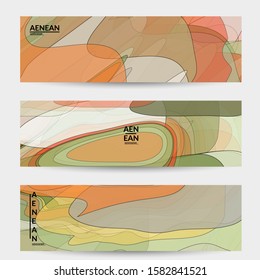 Banner template with pastel colored transparent overlapping shapes creating vector mixture of acrylic paint or watercolor effect. Marble texture flat colors simple organic shapes. Nature earth design.