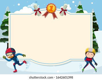 Banner Template With People Iceskating In Background Illustration