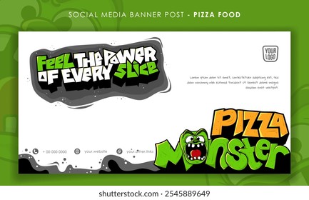 Banner template for pizza street food with simple 3d typography design in white background. Pizza fast food campaign design