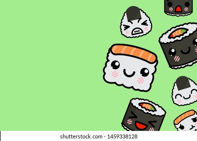 Banner template with place for text - funny Emoji sushi Vector illustration