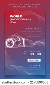 Banner template in portrait design and red   blue background for photography day design