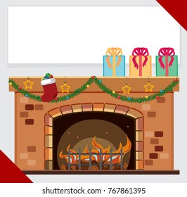 Banner template with presents on fireplace illustration