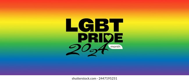 Banner template for Pride Month parades. LGBT rainbow colors gradient background. Text LGBT, Pride Month 2024