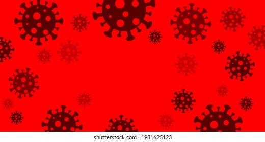 Banner template red clean background with  large group of viruses around center. Global virus pandemic increase and decrease in incidence