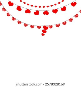 Banner template with red hearts garland to valentine day, vector of banner valentine day event, celebrating decoration, love romantic album illustration, design festive hanging