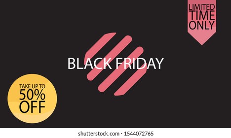 Banner template for sale on black Friday in the dark version. Vector illustration of banner for holiday sale with special offers with bright design. Information about fall in the price of the coupons.
