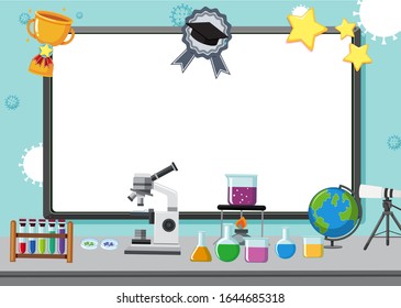 Banner template with science equipments on the lab table illustration