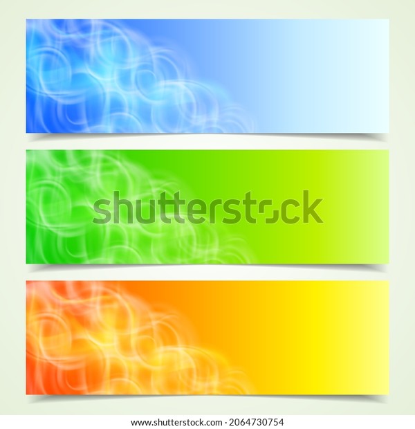 Banner template. A set of\
banners with the transition of curved lines. Vector illustration of\
multicolored banners with an abstract transition of curved\
lines.