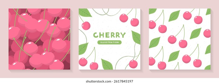 Banner template set with cherry illustrations