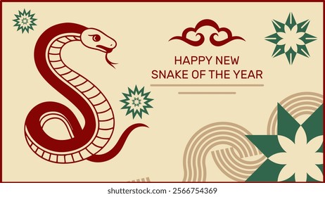 banner template for snake happy new year 2025 traditional Chinese lunar red vector editable