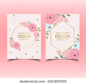 Banner template for social posts, web internet ads, wedding cards and invitation. Wreath in watercolor style. Elegant classic flower border with leaves. Decorative botanical frame.Vector illustration.