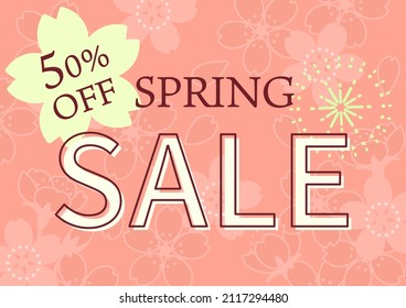 Banner template for Spring Sale (background illustration of cherry blossom pattern)