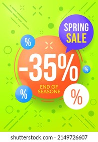 Banner template with spring sale offer. 35 percent discount to end of season vector illustration