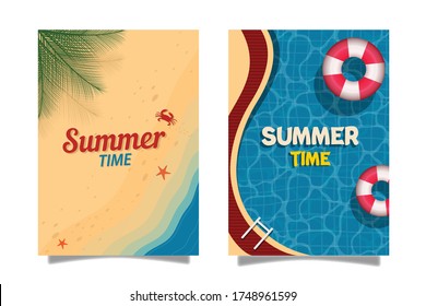 Banner Template. Summer Time Background - Beach and Pool.