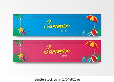 banner template. Summer time. color pink blue