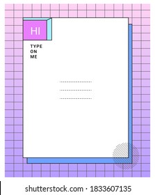 Banner template in trendy memphis style. Retro vintage look with grid pattern on background.  