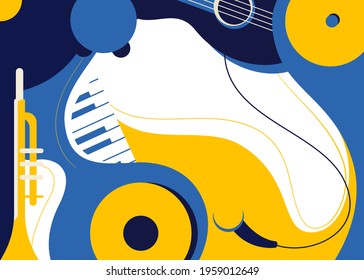 Banner template with trumpet and microphone. Jazz concept art.