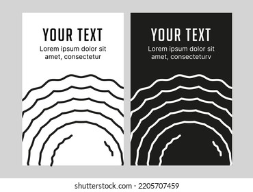 Banner template in two color variations. Black and white background with outline sea waves. Perfect for social media and online advertising. Vector simple design