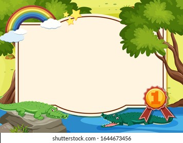 Banner template with two crocodiles in the pond illustration