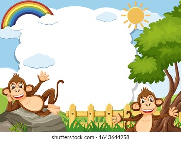 Banner template with two happy monkeys in the park illustration