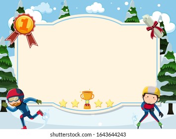 Banner Template With Two People Iceskating In The Snow Illustration