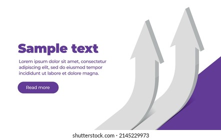 Banner template, two white three-dimensional arrows pointing upwards and text with a button. Trend Up. Vector illustration