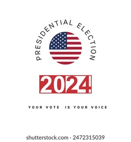 Anuncio Plantilla para las elecciones presidenciales de Estados Unidos. Día de elecciones. Afiche electoral. Vote 2024 en Estados Unidos. Vota. Todas las voces importan. Campaña de Elecciones Presidenciales 2024. Debate de EEUU sobre la votación del presidente 2024