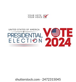 Anuncio Plantilla para las elecciones presidenciales de Estados Unidos. Día de elecciones. Afiche electoral. Vote 2024 en Estados Unidos. Vota. Todas las voces importan. Campaña de Elecciones Presidenciales 2024. Debate de EEUU sobre la votación del presidente 2024