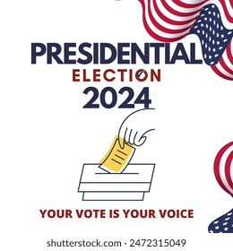 Banner template for US presidential election. Election day. Election voting poster. Vote 2024 in USA. Vote. Every voice matters.Presidential Election Campaign 2024. USA debate of president voting 2024