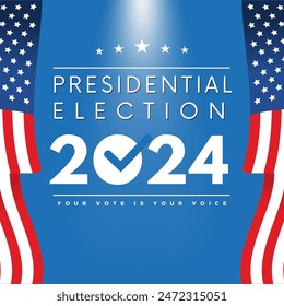 Anuncio Plantilla para las elecciones presidenciales de Estados Unidos. Día de elecciones. Afiche electoral. Vote 2024 en Estados Unidos. Vota. Todas las voces importan. Campaña de Elecciones Presidenciales 2024. Debate de EEUU sobre la votación del presidente 2024